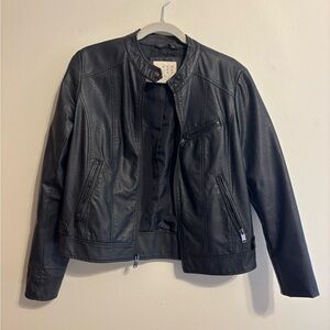 Women’s Navy Faux Leather Moto Jacket